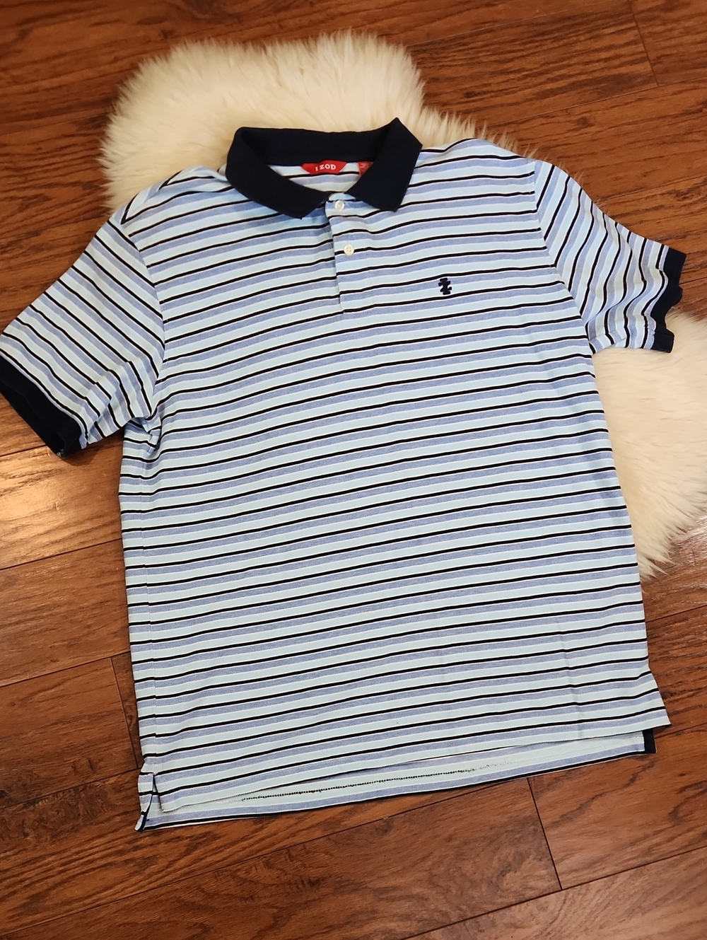 Izod Mens Blue Striped Polo